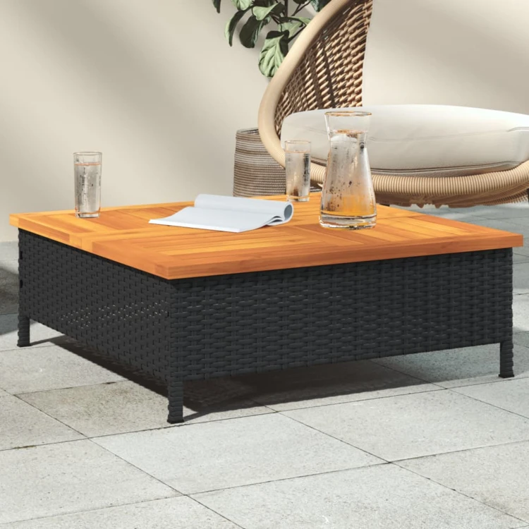 Table basse de jardin en bois et résine tressée
