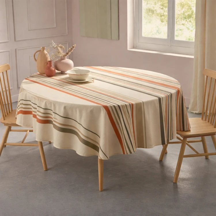 Nappe ronde coton enduit rayures basque