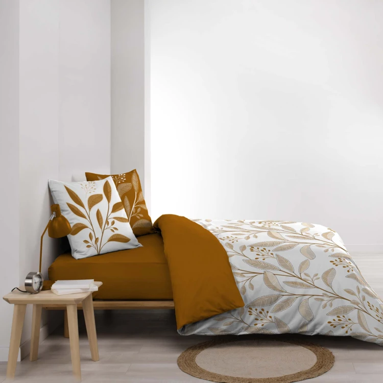 Parure de lit 3 pièces en coton à motif feuilles housse + taies