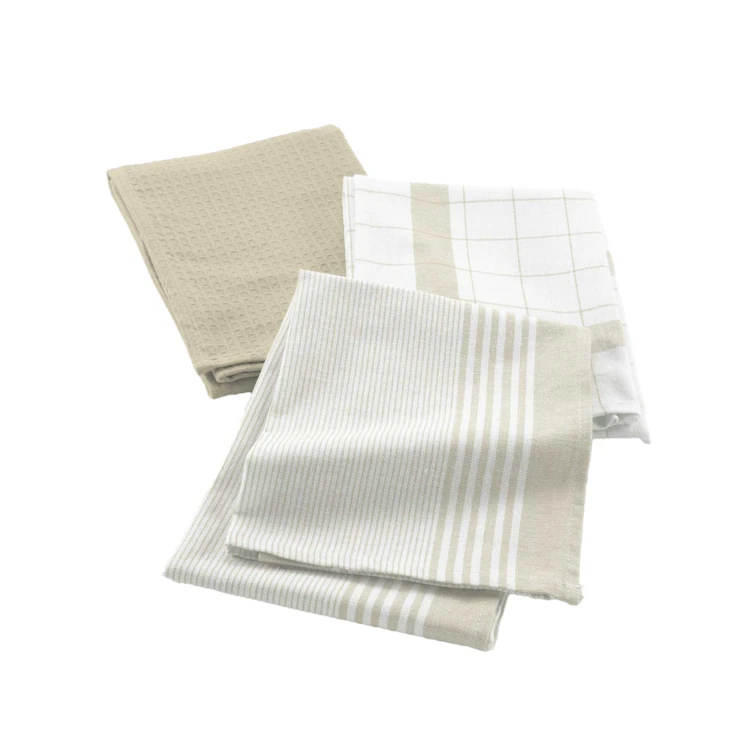 Lot de 3 torchons en coton tissé nid d’abeille