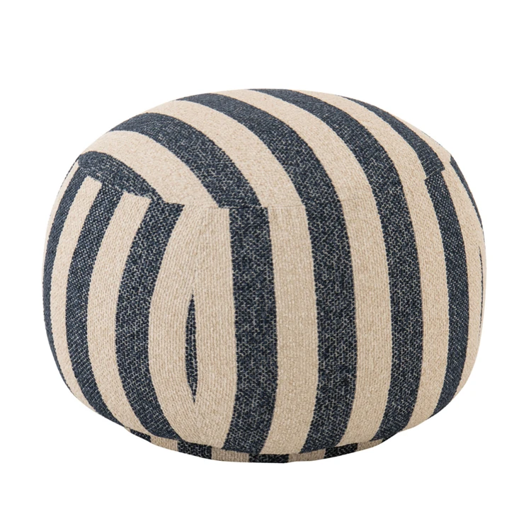 Runder Pouf aus gestreiftem Stoff