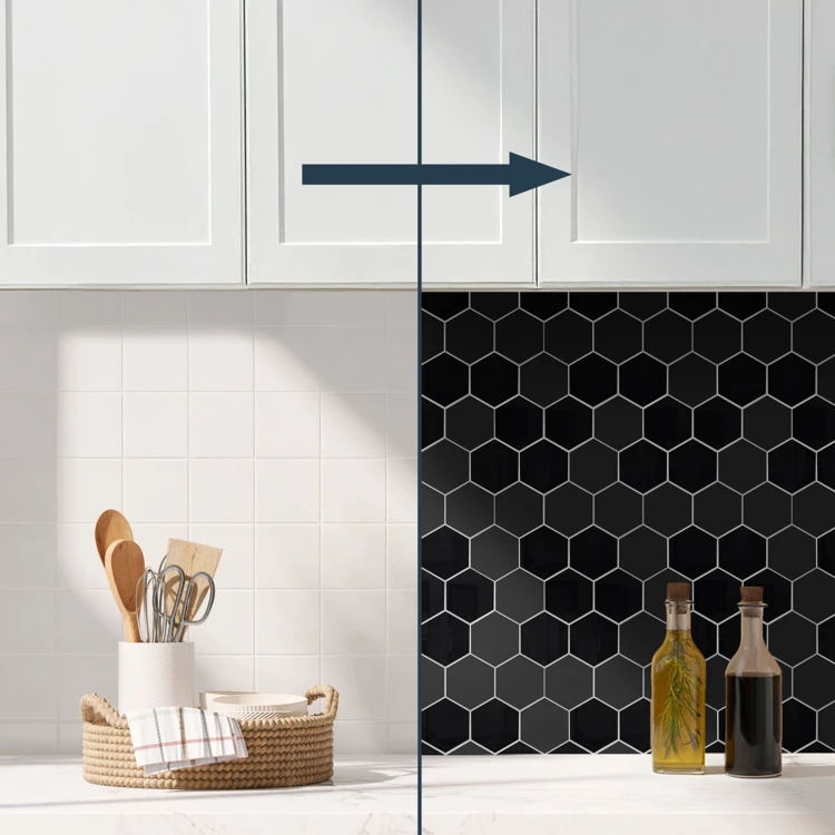 Crédence adhésive murale 3D effet carrelage hexagonal 4 pièces