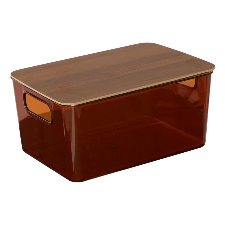 Boîte de rangement ambre et couvercle bois