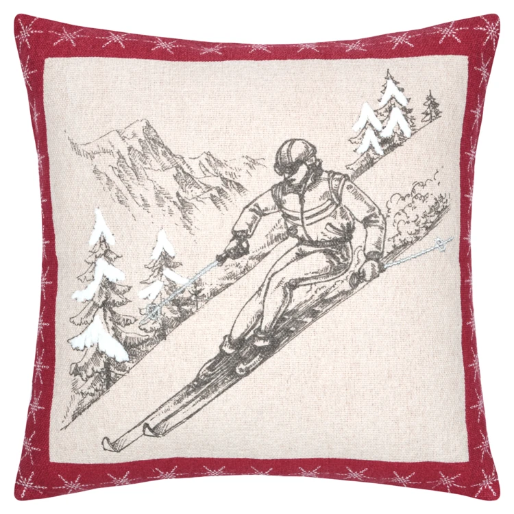 Dekokissen mit Berg- und Skimotiv aus Baumwolle