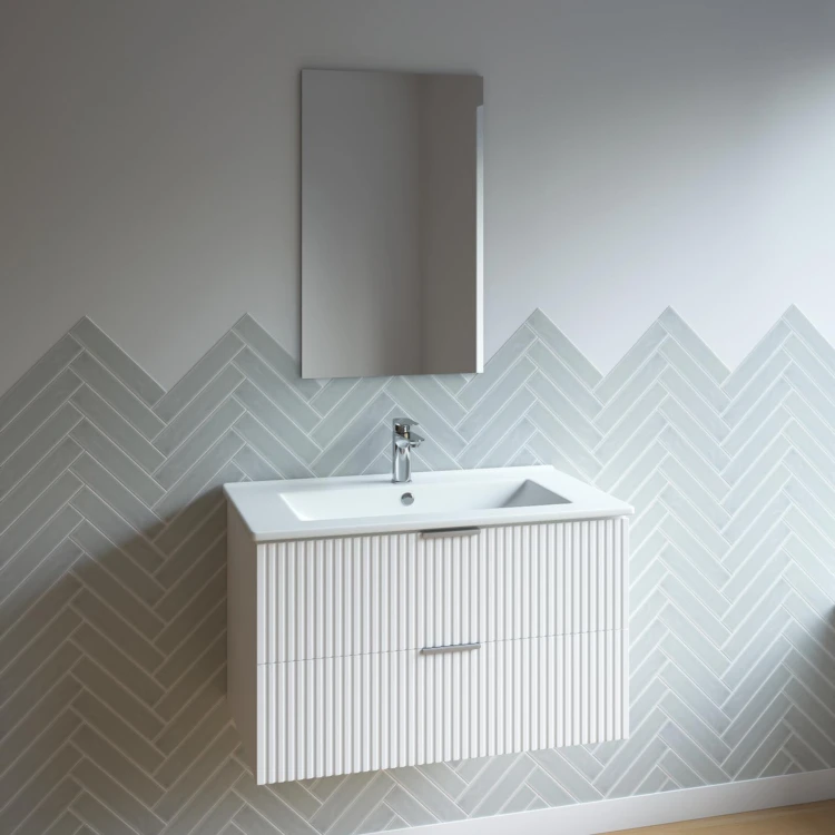 Meuble de salle de bains suspendu texturé 2 tiroirs avec vasque