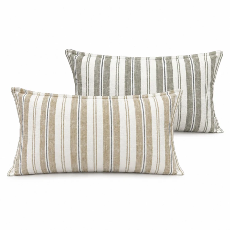 Housse de coussin  recto-verso 100% coton rayures tapissier LOURMARIN