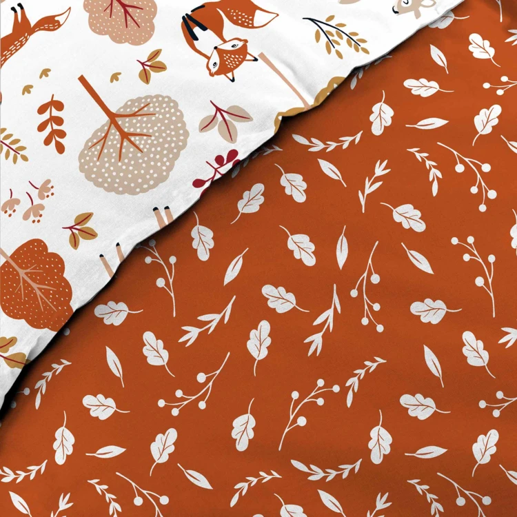 Parure de lit enfant réversible en coton motif renard et nature