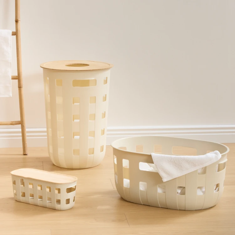 Panier à linge avec couvercle ajouré en bambou
