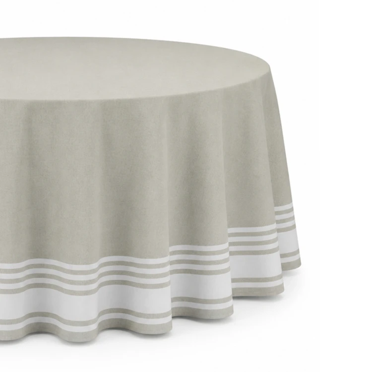Nappe ronde en polycoton enduit anti-tache à motif rayé