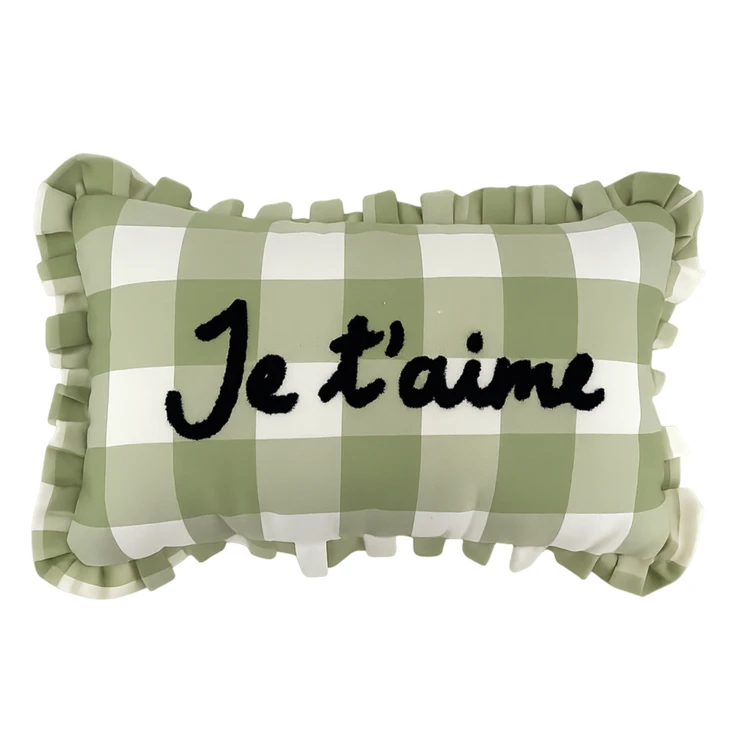 Almofada retangular "Je t'aime" em xadrez