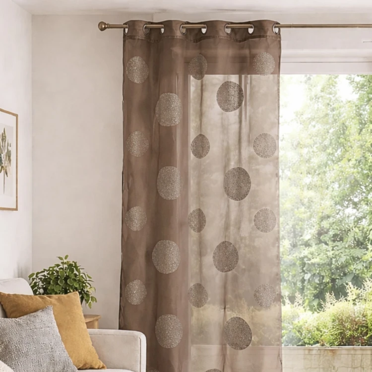 Voilage en Etamine Brodé de Ronds Mélés