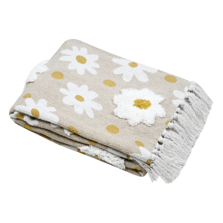 Plaid décoratif imprimé marguerites en polycoton