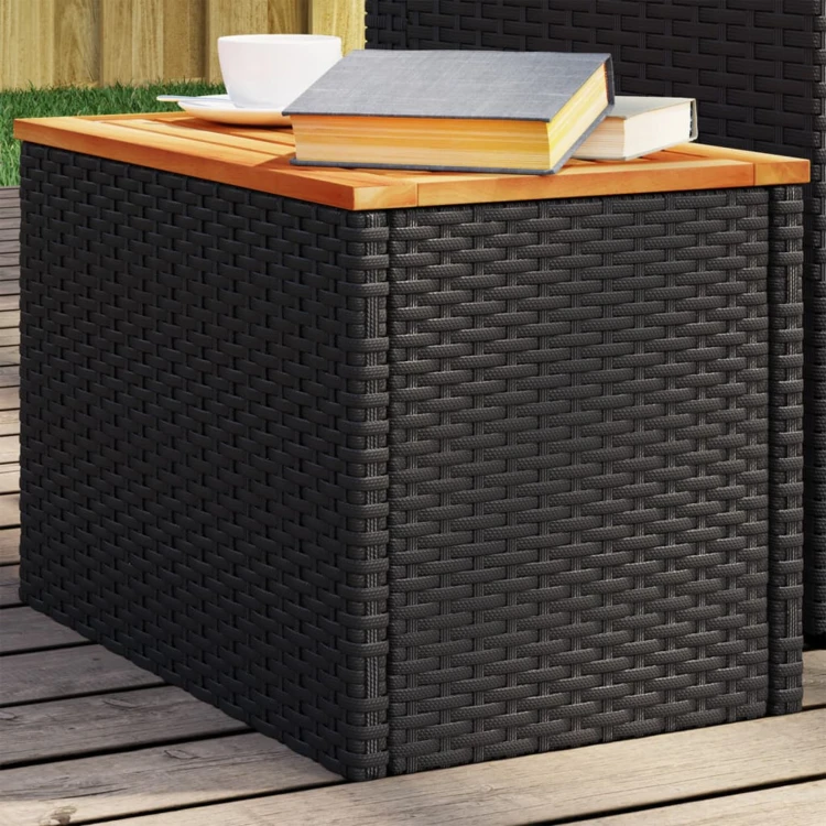 Lot de 2 tables d’appoint de jardin en résine tressée et bois