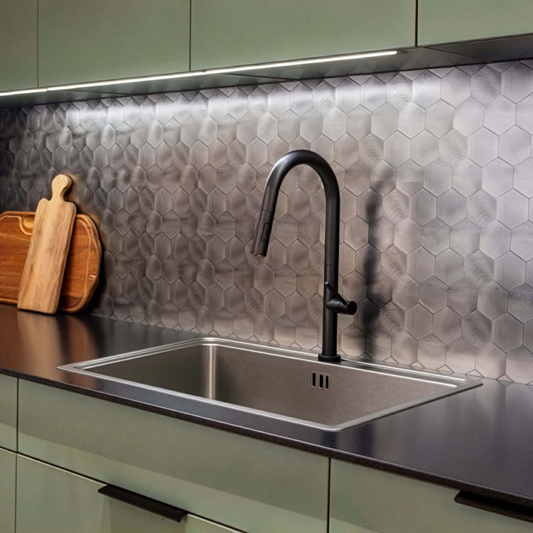 Crédence adhésive murale 3D effet carrelage hexagonal 4 pièces