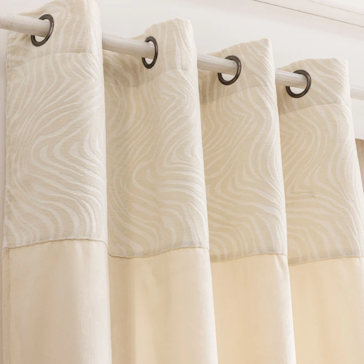 Rideau tamisant à œillets en velours avec bandeau jacquard zébré