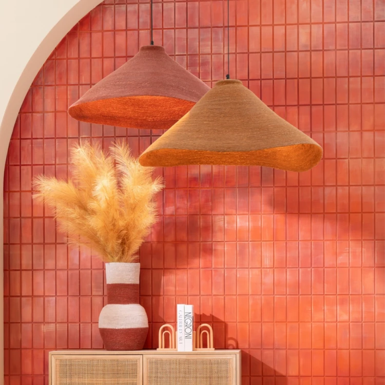 Suspension luminaire chapeau jonc naturel