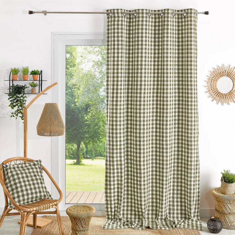 Rideau en coton effet lavé à motifs Vichy