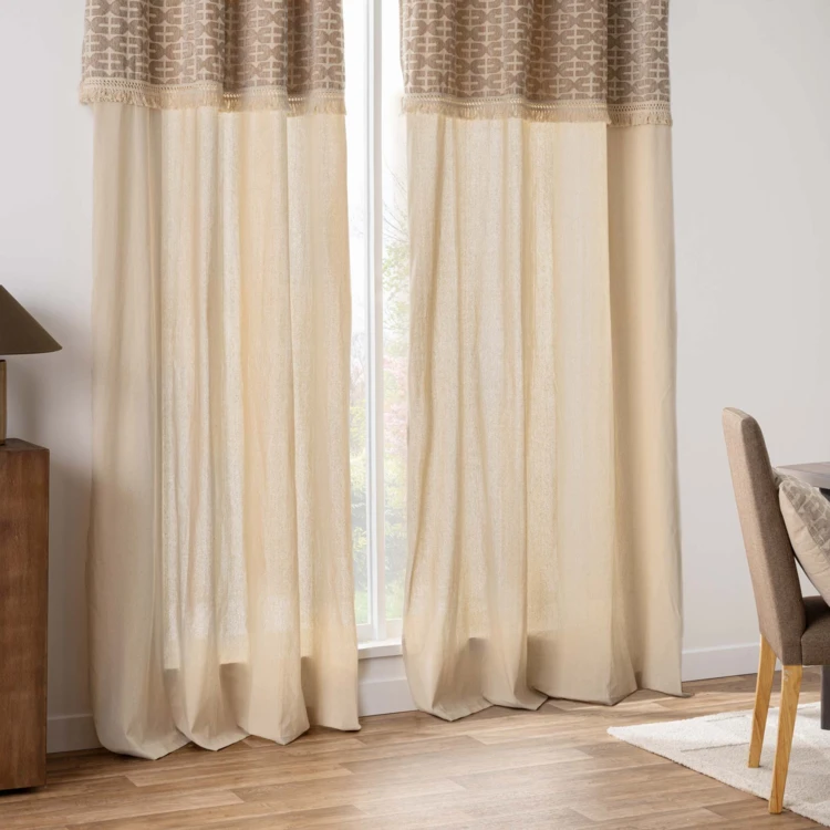 Rideau tamisant à œillets en polycoton avec jacquard et franges