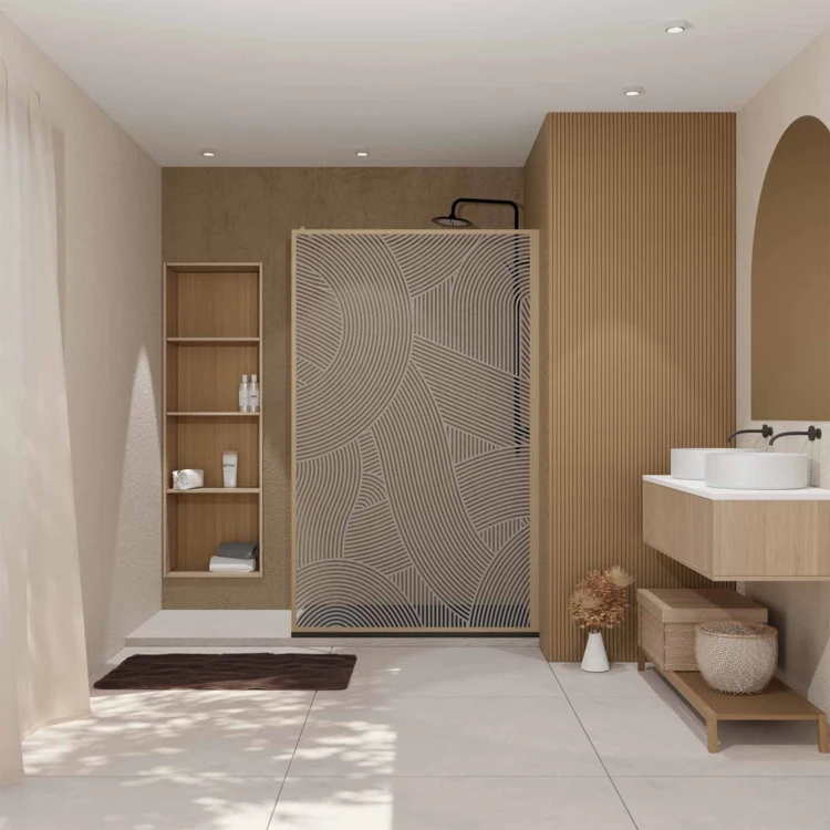 Paroi de douche Japandi en verre sérigraphié motif arrondi