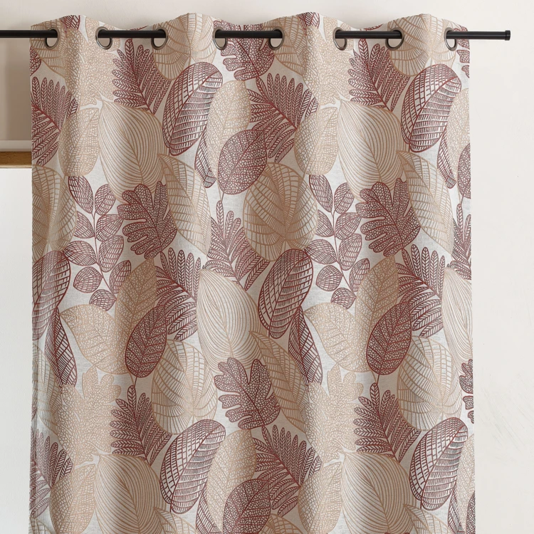 Rideau jacquard en poly-coton à motifs feuilles