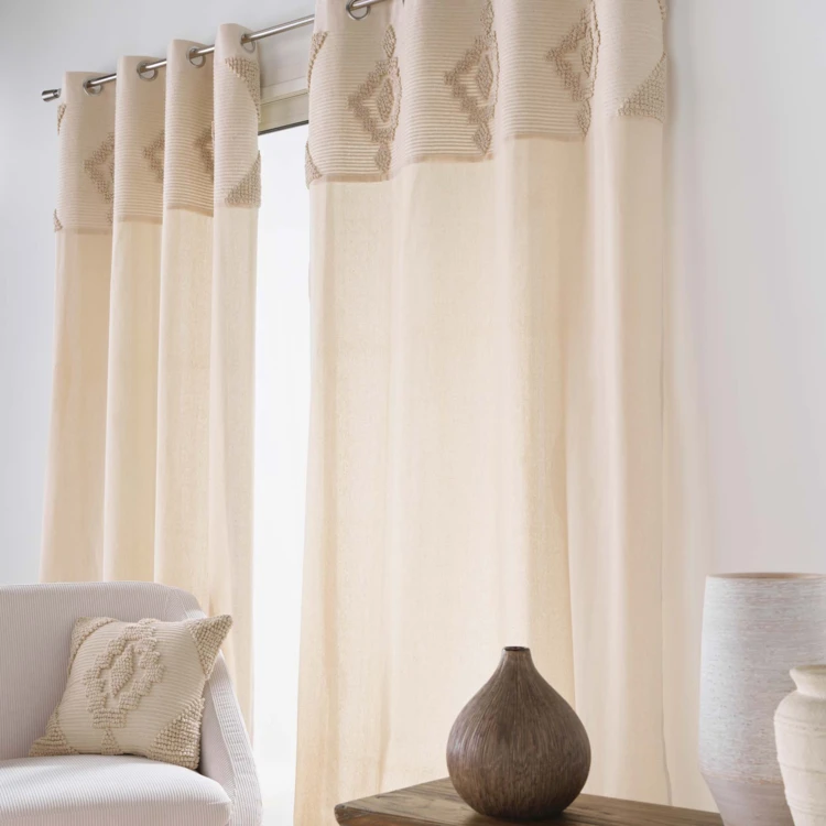Rideau à œillets en poly-coton avec bande décorative