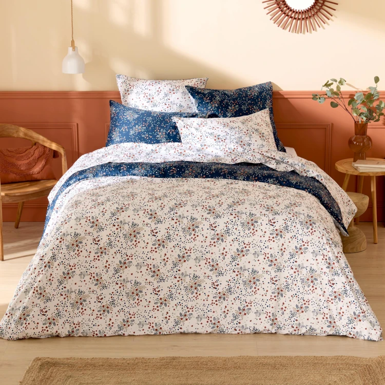 Conjunto de 3 peças de roupa de cama floral de algodão acetinado com 110 fios + fronhas