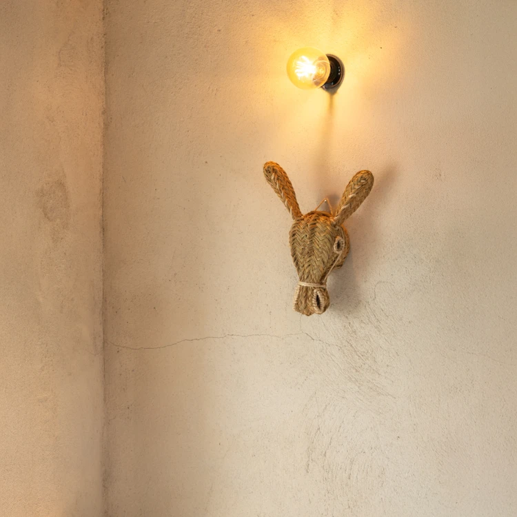 Déco murale tête d'âne en paille XL