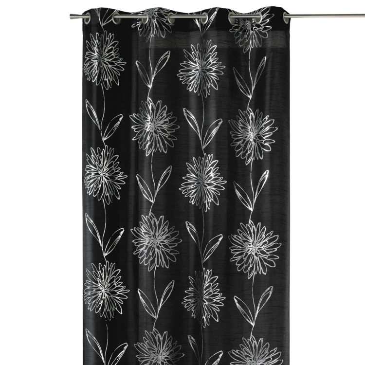 Rideau noir fleurs argentées