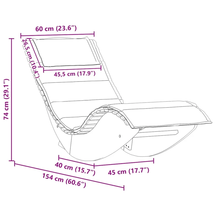 Chaise longue à bascule ergonomique avec coussin et appuie-tête