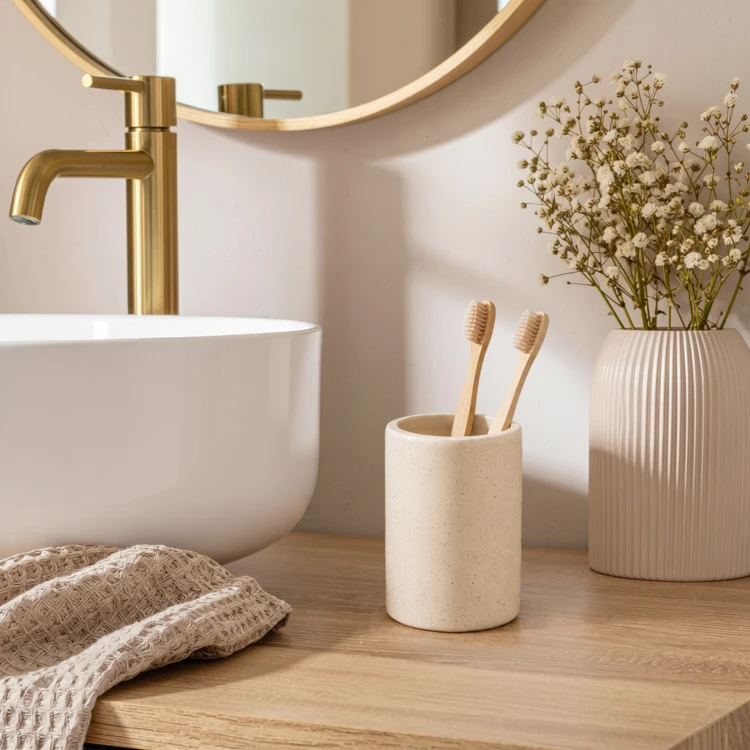 Badezimmerbecher aus Polyresin in schlichtem Design