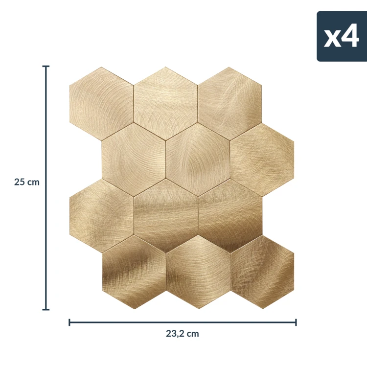 Crédence adhésive murale 3D effet carrelage hexagonal 4 pièces
