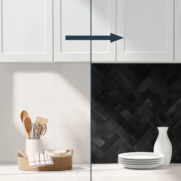 Crédence adhésive murale 3D effet chevron 4 pièces