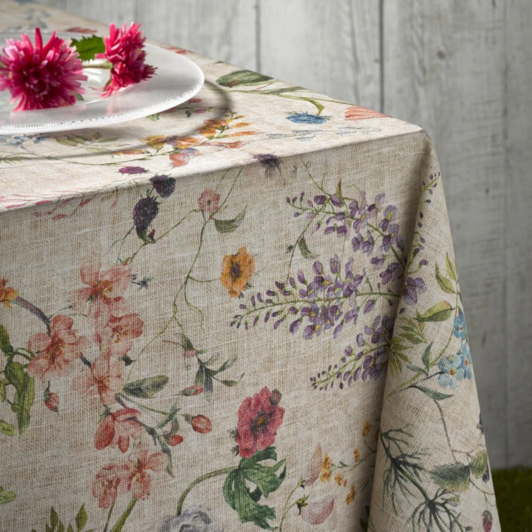 Nappe rectangulaire en coton enduit anti-tache fleurs