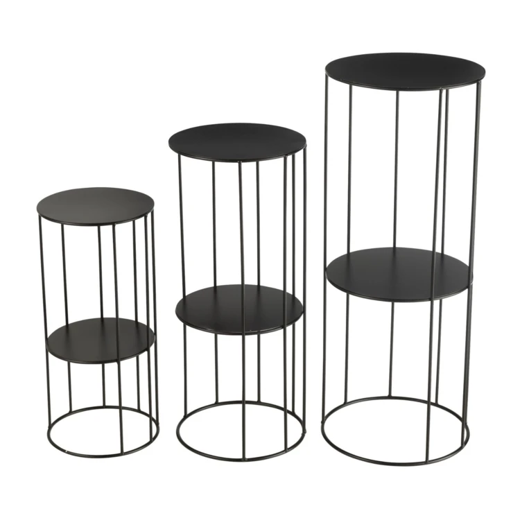 Porte plante en métal lot de 3 petites tables d'appoint à double étagère