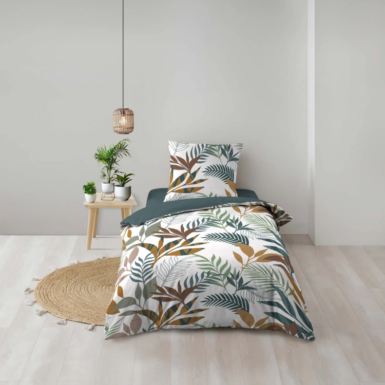 Parure de lit 2 pièces 100% coton à motifs végétaux housse + taie