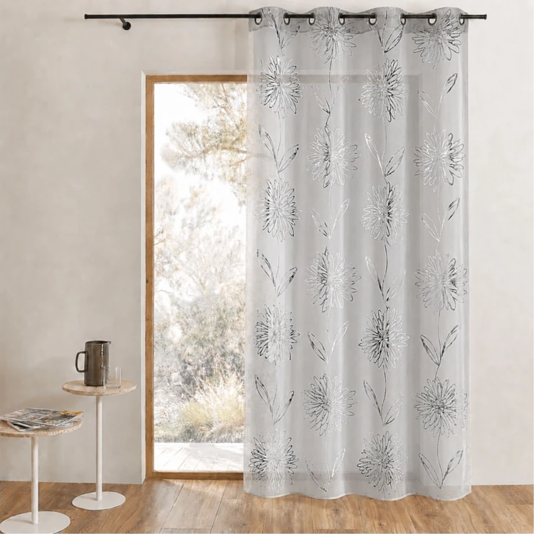 Voile de etamina claro com estampado "Flor" metalizado