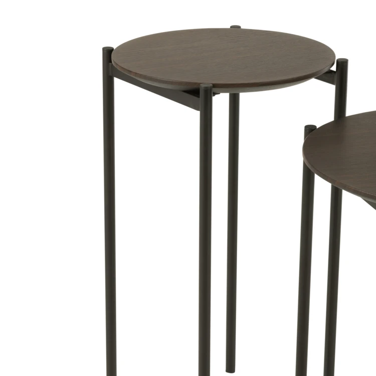 Conjunto de 2 mesas nido redondas de madera y metal