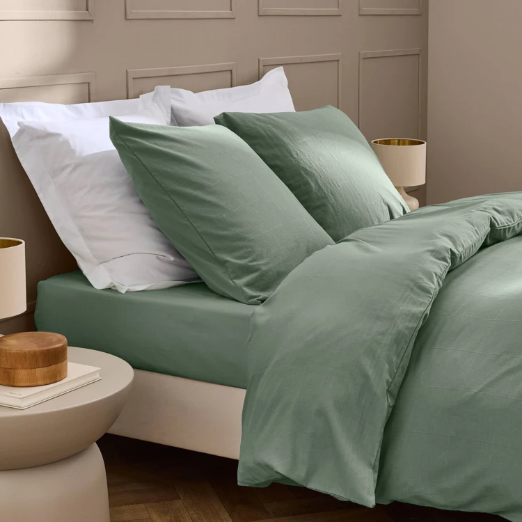 Drap-housse en coton lavé motif carreaux jacquard