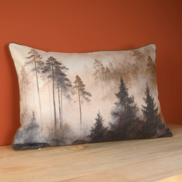 Coussin réversible motif aquarelle forêt