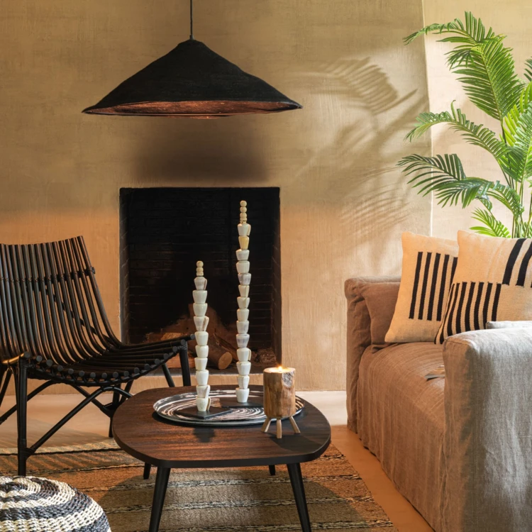 Suspension luminaire chapeau jonc naturel