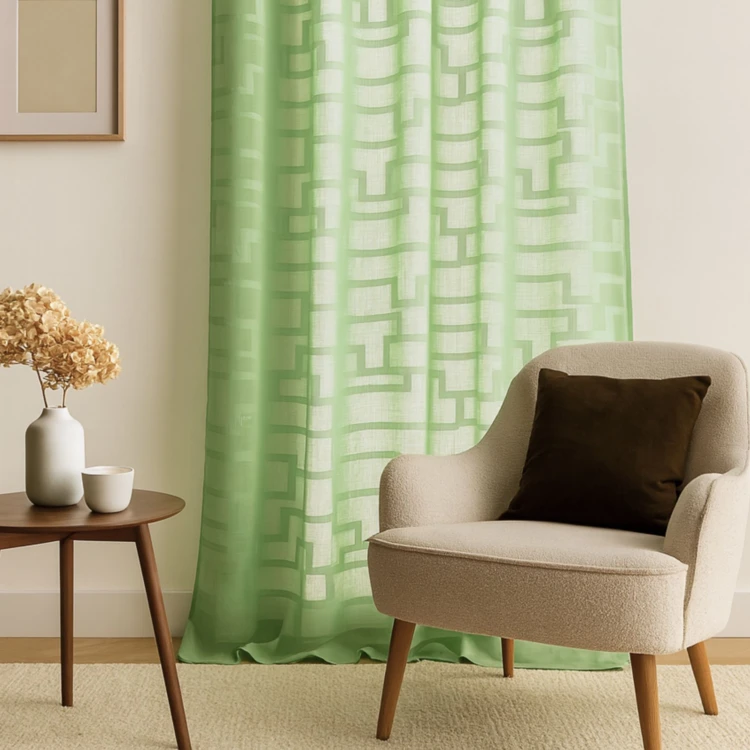 Visillo en estameña dibujos geométricos orquídea