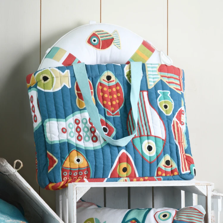 Sac cabas polycoton matelassé motif poissons