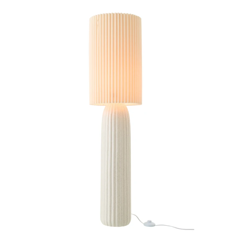 Lampadaire en poterie avec abat-jour plissé