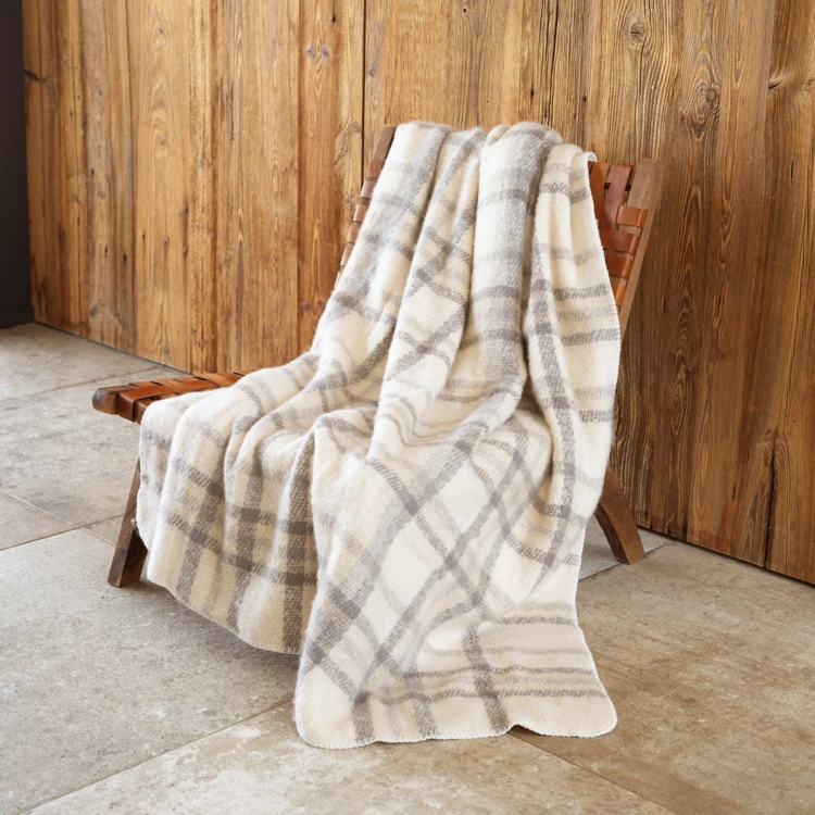 Plaid à carreaux effet mohair avec dos sherpa