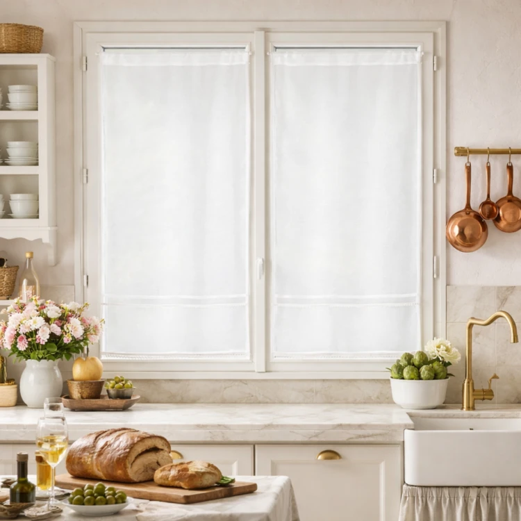 Paar Gardinen mit Makramee-Band-Verkleidung