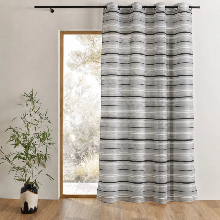 Horizontaal gestreepte geweven organza voile met oogjes