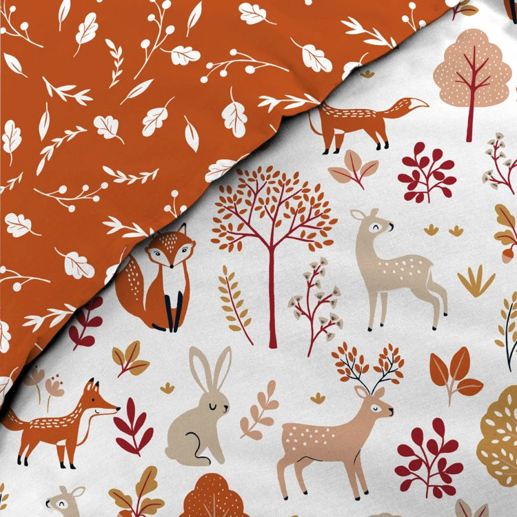 Parure de lit enfant réversible en coton motif renard et nature