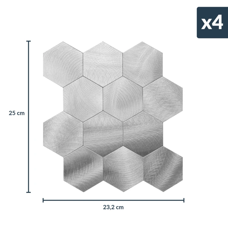 Crédence adhésive murale 3D effet carrelage hexagonal 4 pièces