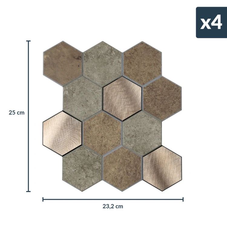 Crédence adhésive murale 3D effet carrelage hexagonal 4 pièces