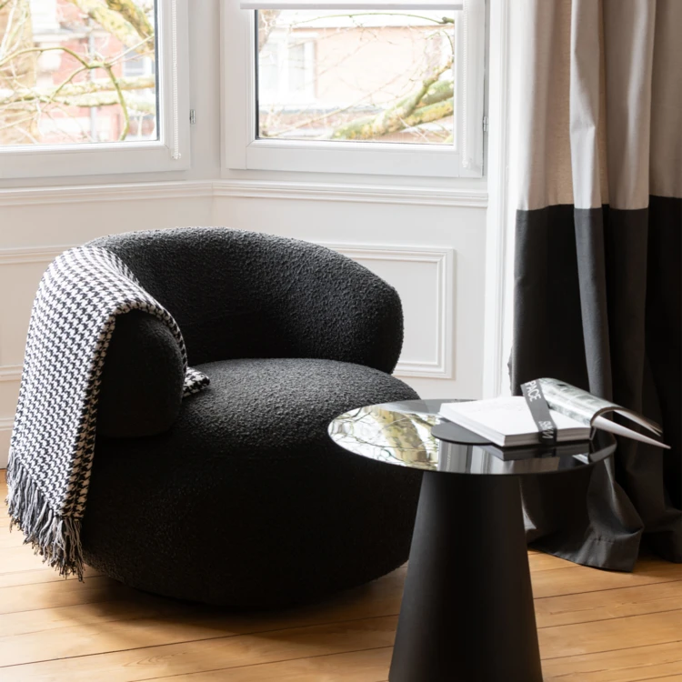 Fauteuil pivotant rond en bouclette
